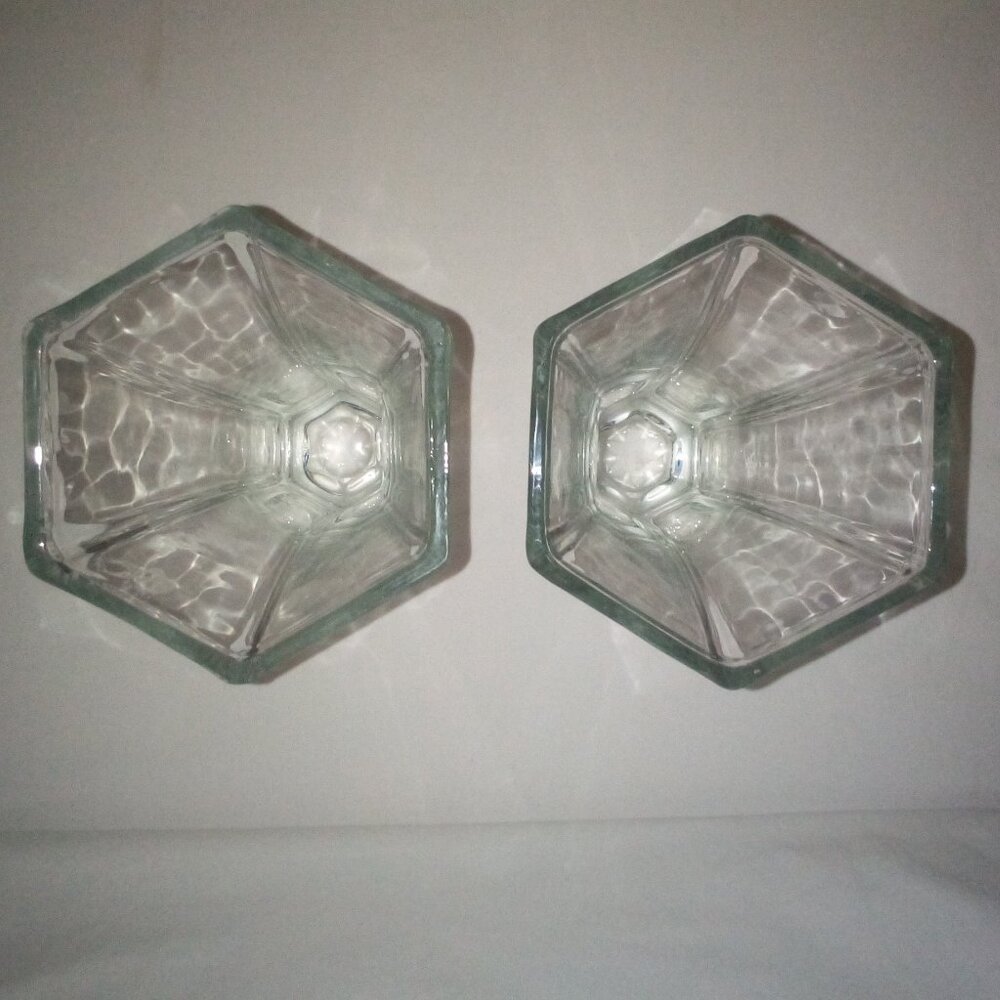 Pair of Crystal Glass Vases:  Thick.  Heavy.  Hexagon.  Excellent Condition - Picture 3 of 5